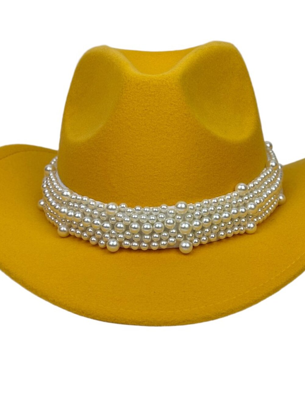 Yellow Pearl Beaded Cowboy Hat Western Cowgirl Rodeo Ranch Country Fashion